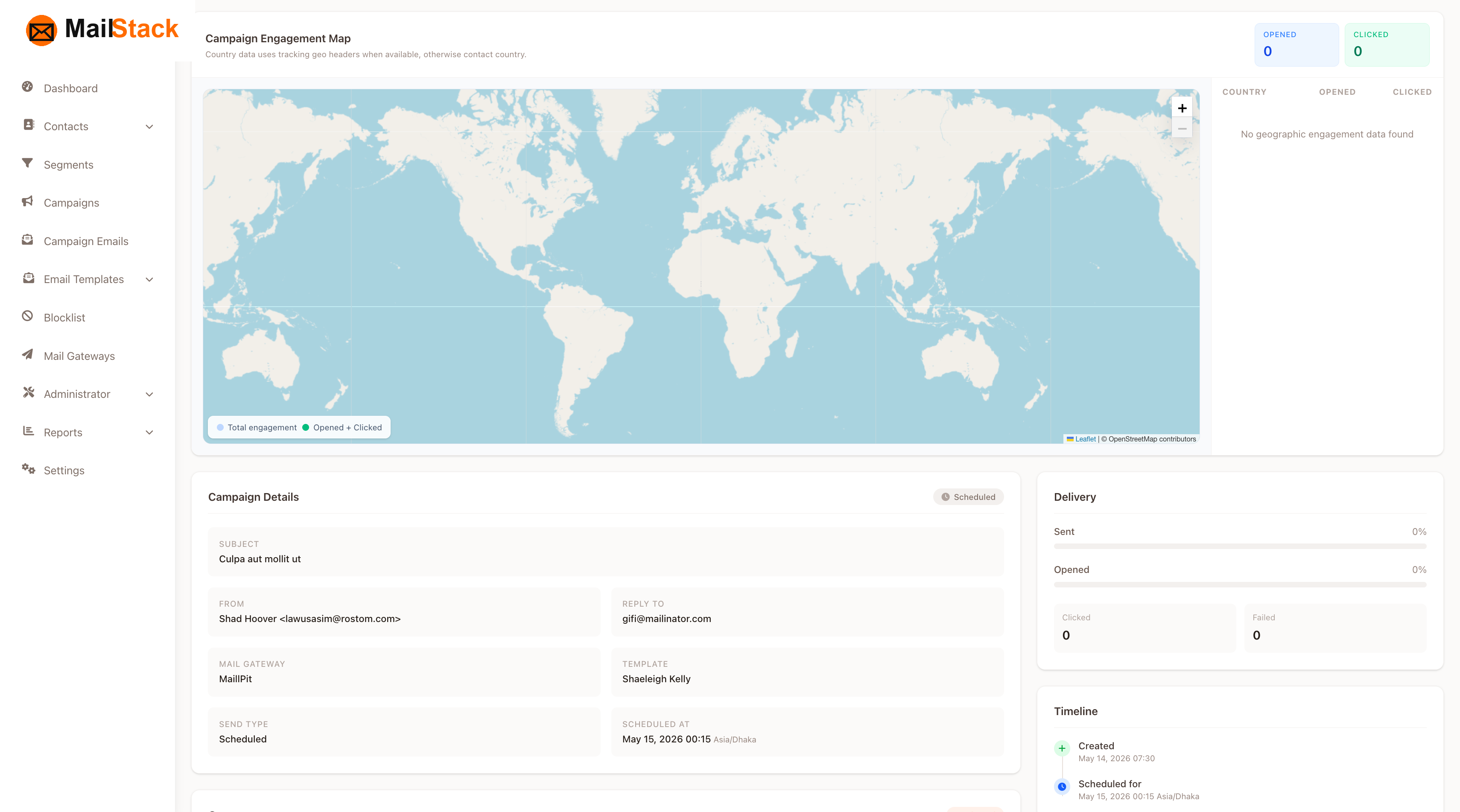 Email campaign analytics dashboard with opens clicks and delivery tracking in MailStack