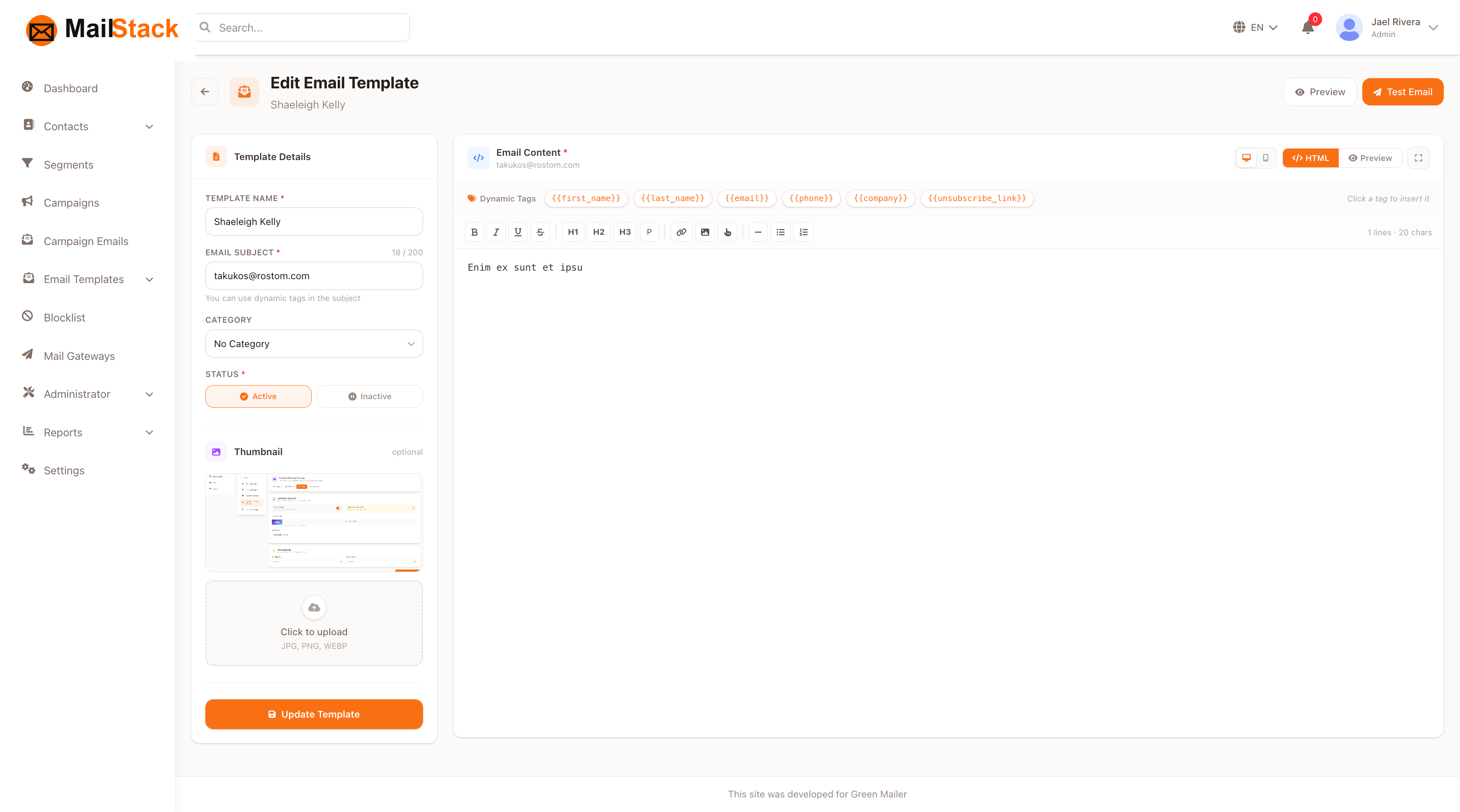Email campaign template editor for self-hosted email marketing software